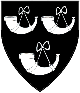 Sable, three hunting horns argent